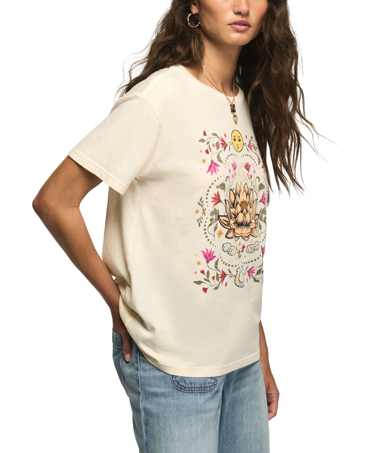 Женская футболка Lucky Brand Painted Lotus Boyfriend Graphic, цвет: Серый — фото 3