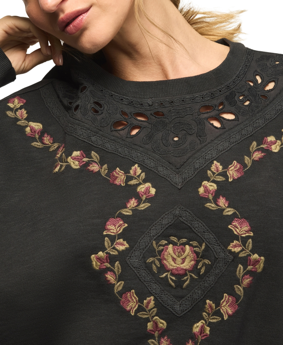 Lucky Brand Women's Long-Sleeve Crewneck Embroidered Sweatshirt