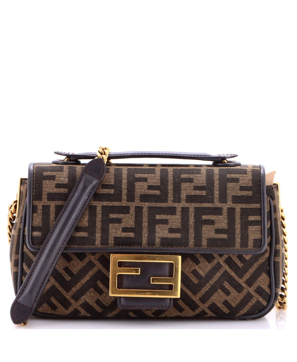 Pre-Owned Fendi Medium Midi Baguette Chain Bag Zucca Canvas