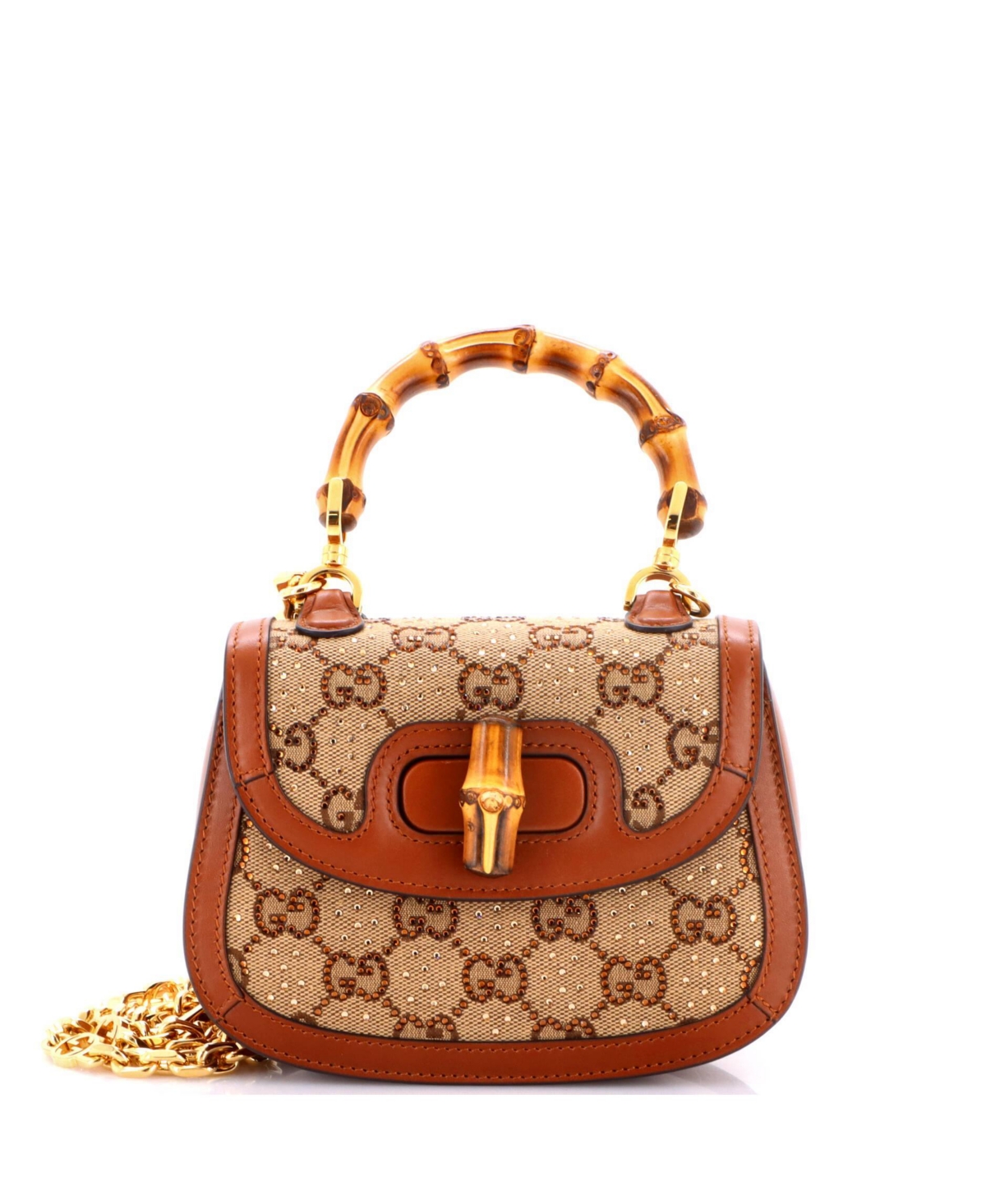 Pre-Owned Gucci Mini Bamboo 1947 Top Handle Bag Crystal Embellished Gg Canvas - Brown