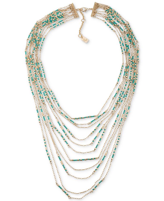 Lauren Ralph Lauren Gold-Tone Multi-Layer Blue Stone Statement Necklace ...