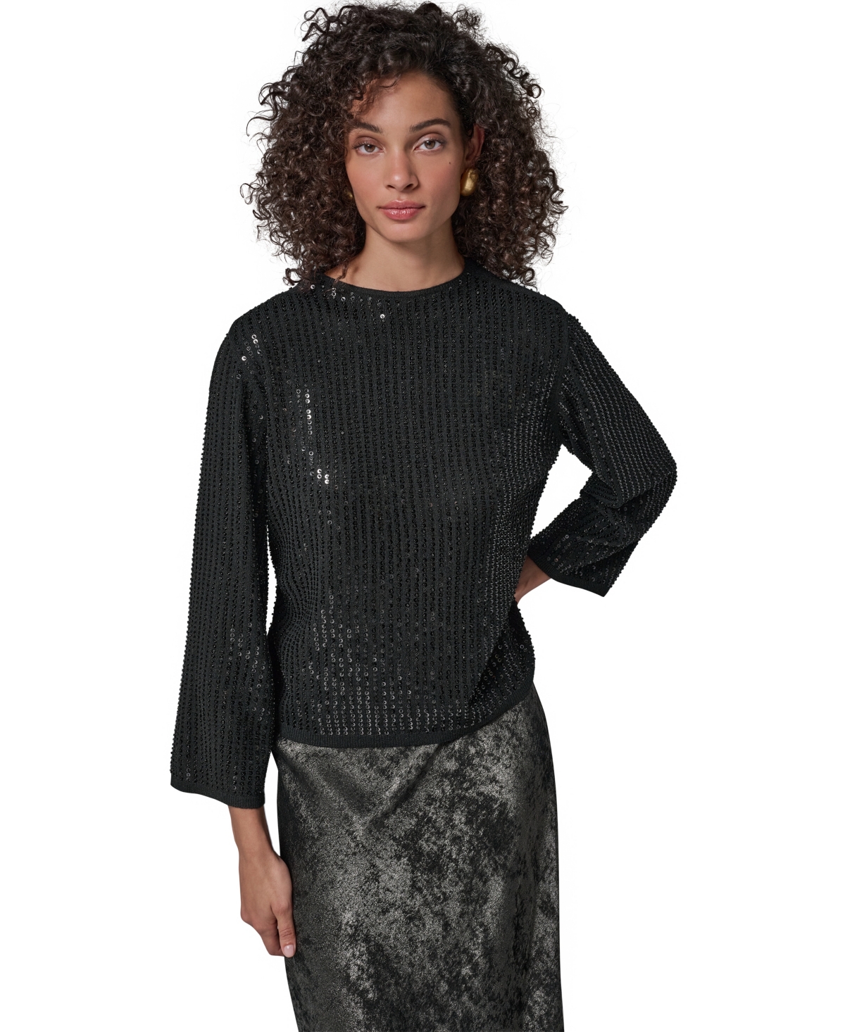 Donna Karan New York Women's Long-Sleeve Crewneck Sequin Sweater