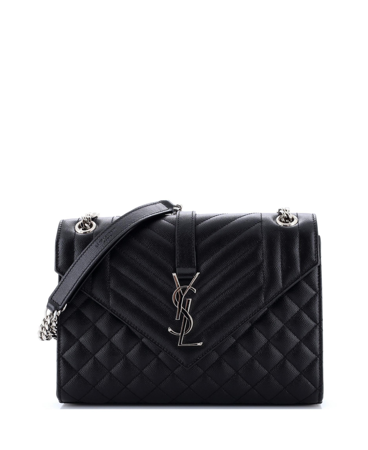 Pre-Owned Saint Laurent Medium Classic Monogram Envelope Satchel Mixed Matelasse Leather - Black