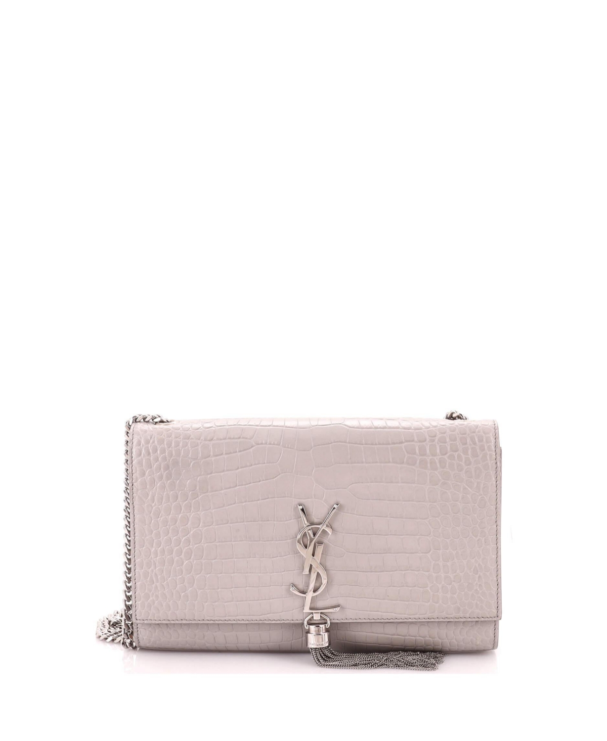 Pre-Owned Saint Laurent Medium Classic Monogram Tassel Crossbody Bag Embossed Leather - Grey