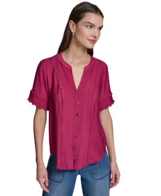 Women's Short-Sleeve Nailhead Trim Woven Top