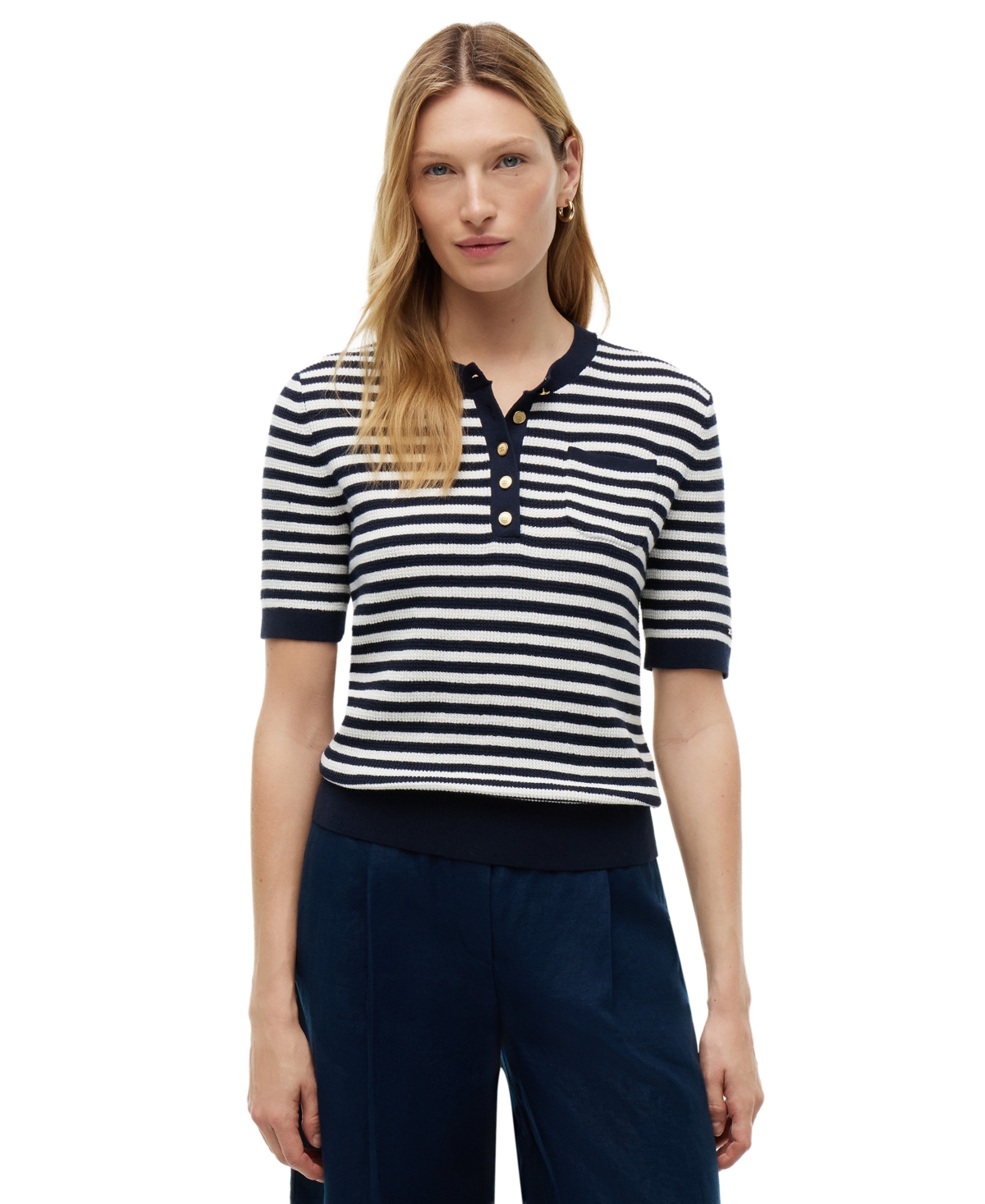 Tommy Hilfiger Women's Henley Neck Cotton Sweater