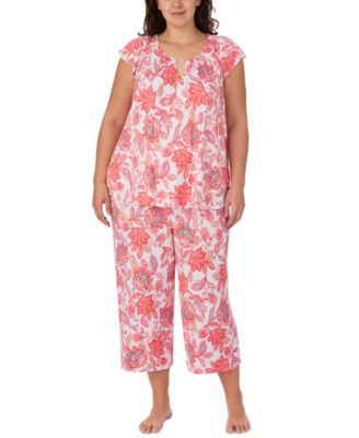 Plus Size Scoop Neck Top and Cropped Pajama Pants, 2-Piece Set