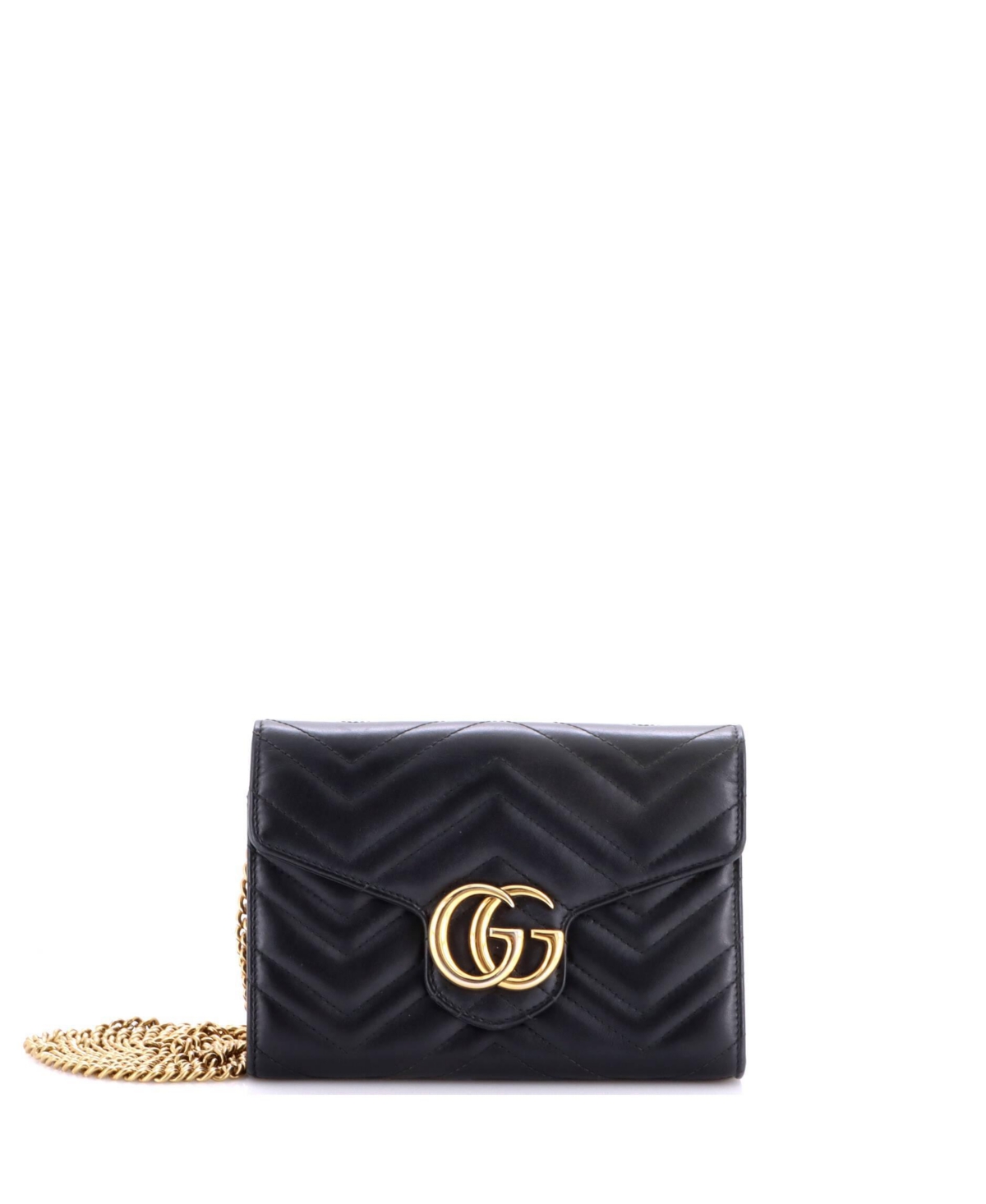 Pre-Owned Gucci Mini Gg Marmont Chain Wallet Matelasse Leather - Black