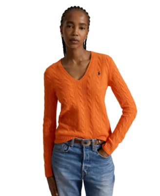 Women's Cable Wool-Cashmere V-Neck Sweater