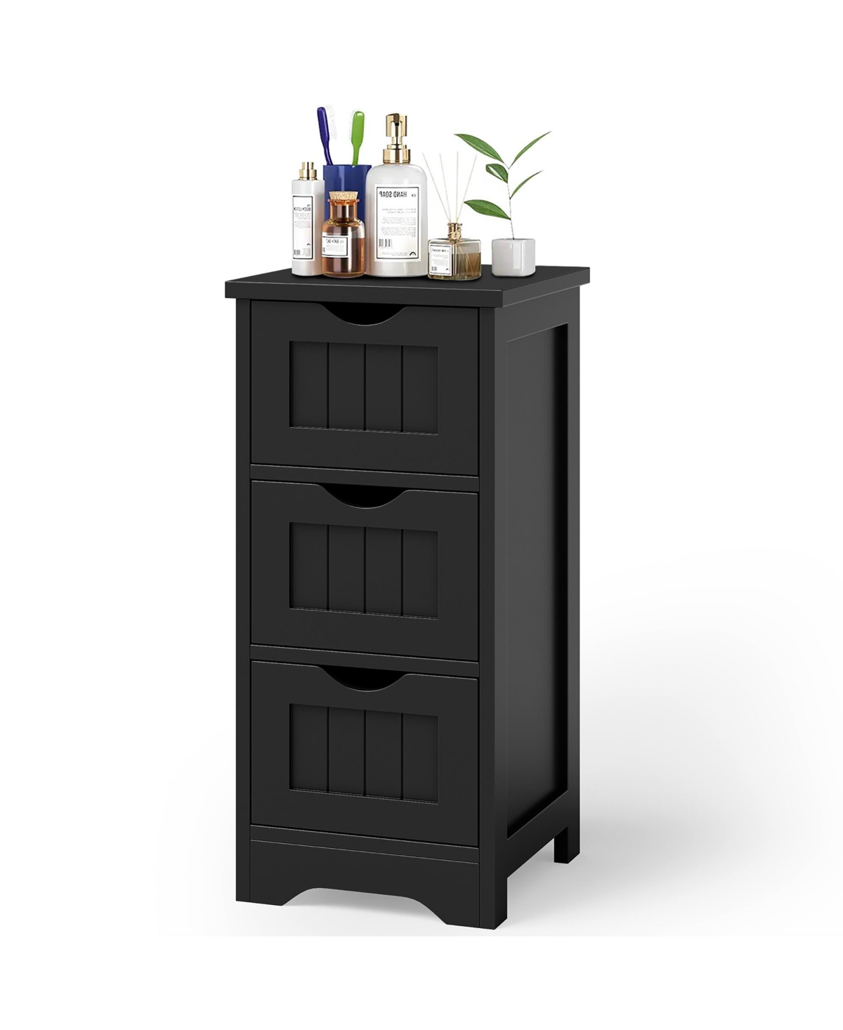 Gymax 3-Drawer Bathroom Floor Cabinet Free Standing Side Storage Organizer Nightstand - Black