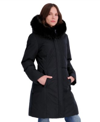 Women's Velvet Bibbed Faux-Fur Hooded Puffer Coat