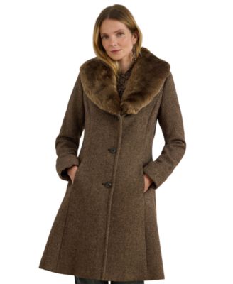 Women's Icon Faux-Fur Collar Walker Coat, Created for Macy's