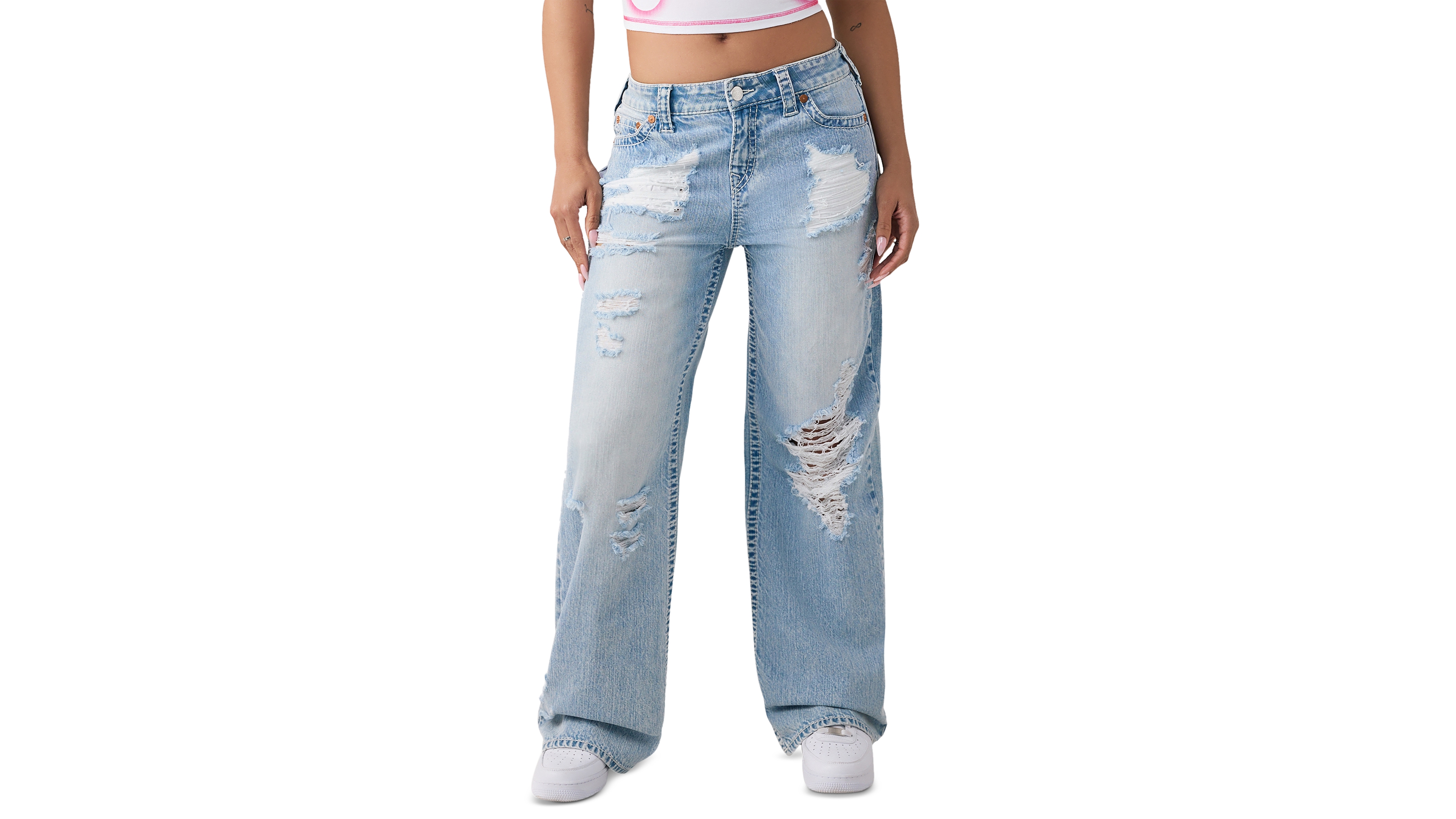 True Religion Women's Bobbi Baggy Distressed Big T Jeans