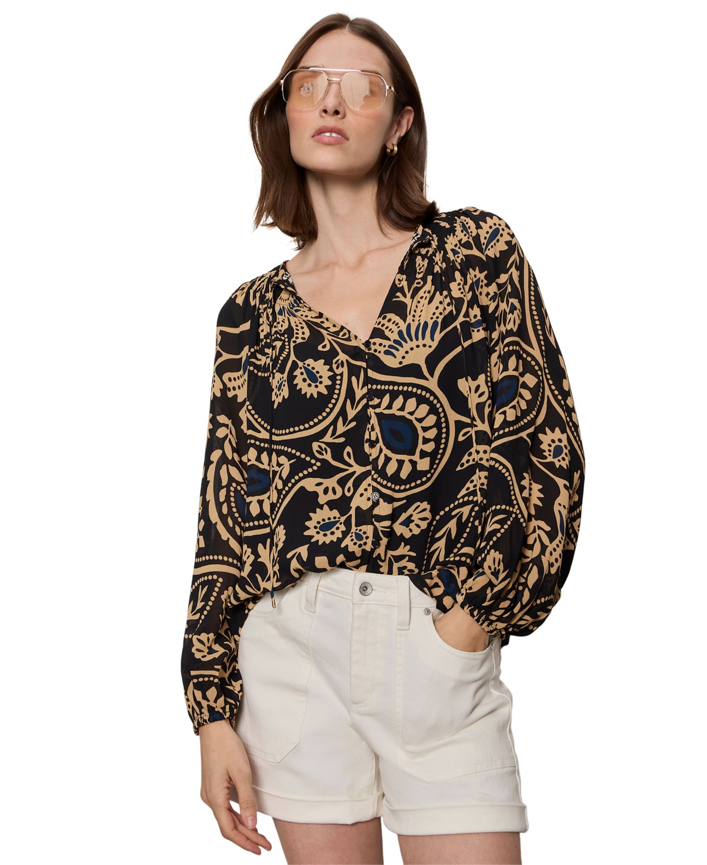 Женская блузка Sanctuary Printed Split Neck, цвет: Shapeshift — фото 1