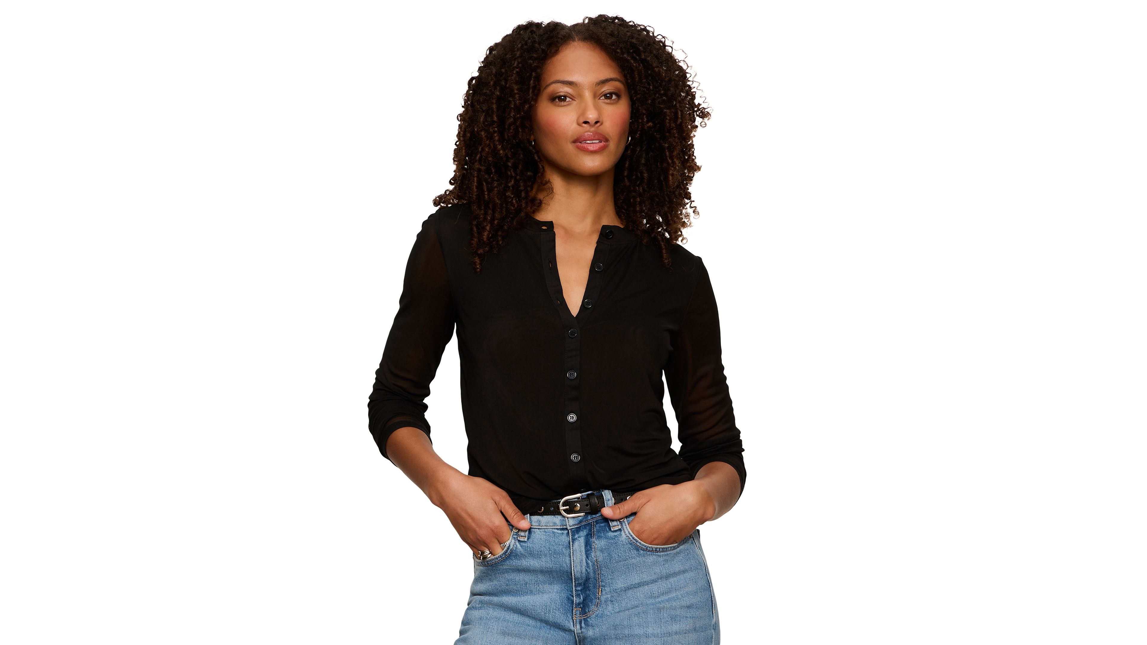 Sanctuary Petite Mesh Long-Sleeve Cardigan Top