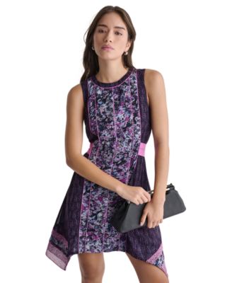 Women's Mix Print Crewneck Sleeveless Dress