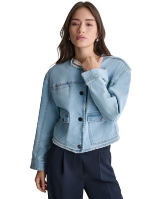 Women's Boxy Crewneck Button-Front Denim Jacket