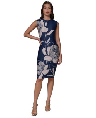 Women's Sleeveless Floral Print Knee-Length Sheath Dress