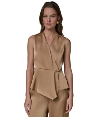 Women's Sleeveless Peplum Faux Wrap Top