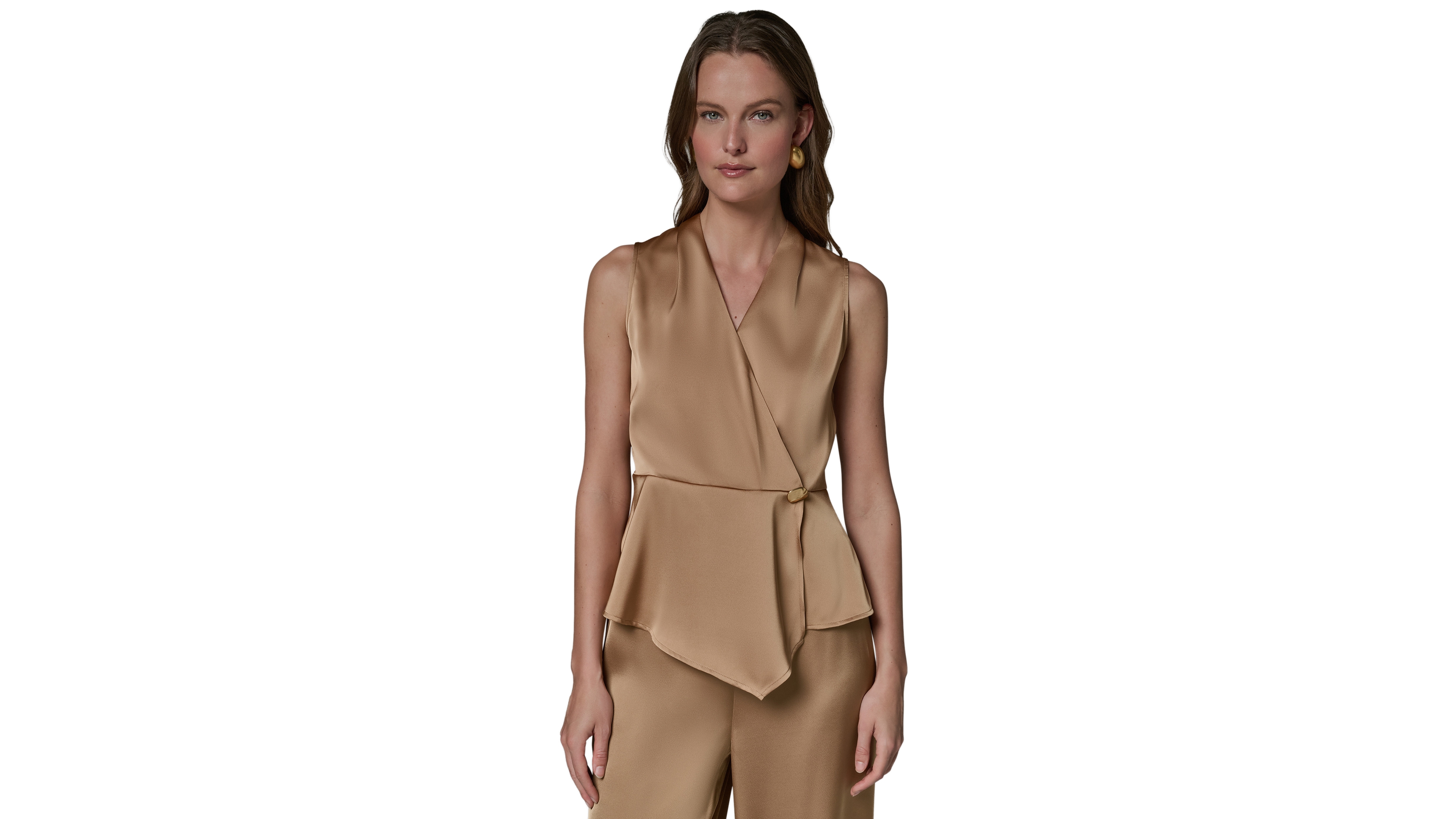Donna Karan New York Women's Sleeveless Peplum Faux Wrap Top