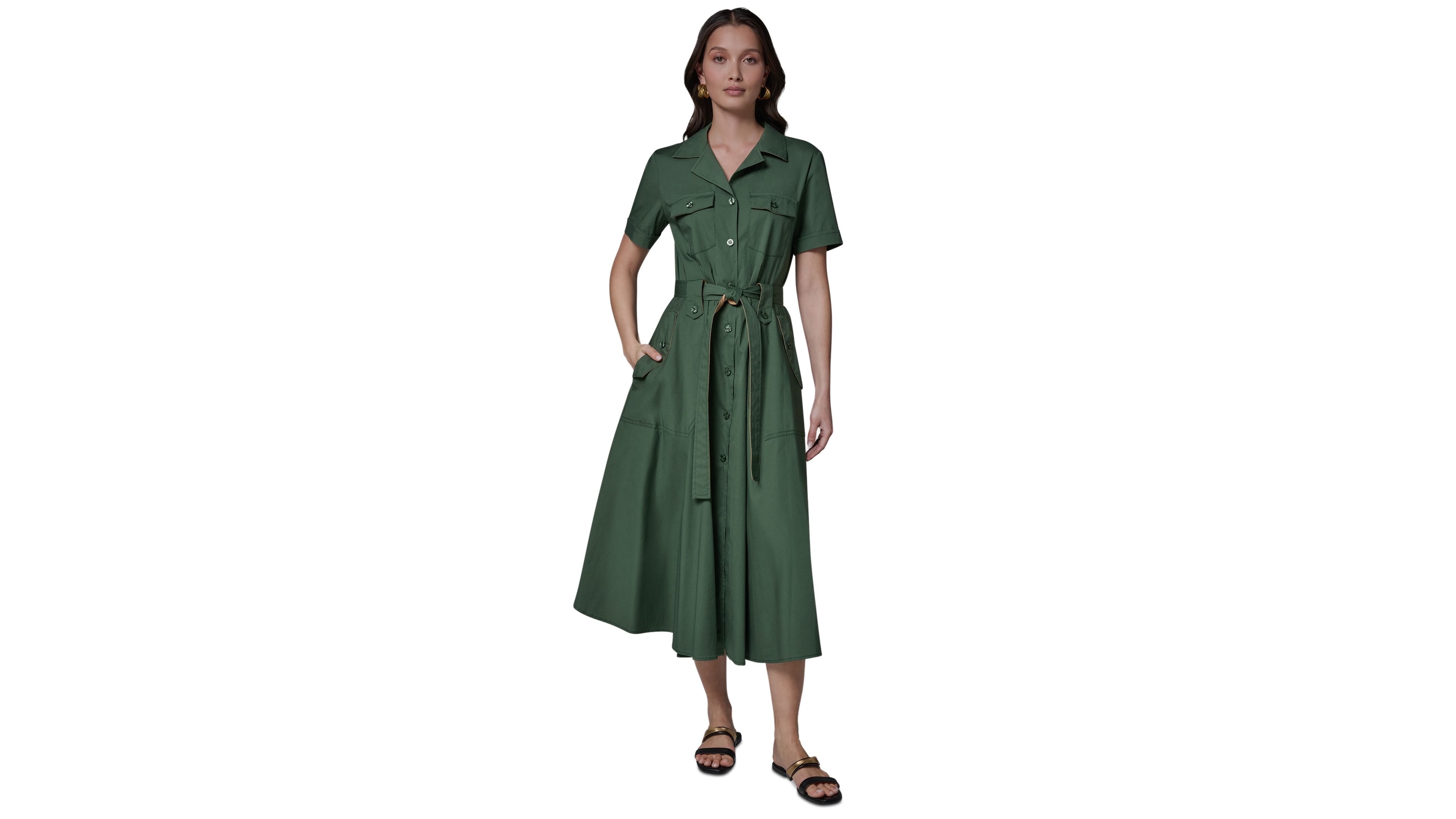 Donna Karan Weekend Women's Short-Sleeve Self-Belted Midi Shirt Dress
