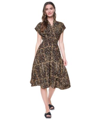 Women's Surplice Neck Faux-Wrap Midi Dress