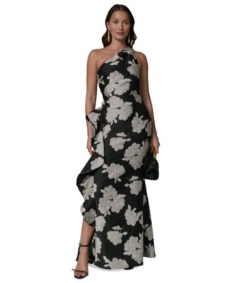 Women's Floral One-Shoulder Ruffle Evening Gown