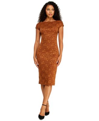 Juniors' Boat Neck Chenille Lace Midi Dress