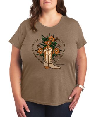 Plus Size Short-Sleeve Graphic Yellowstone Boot Flower Tee