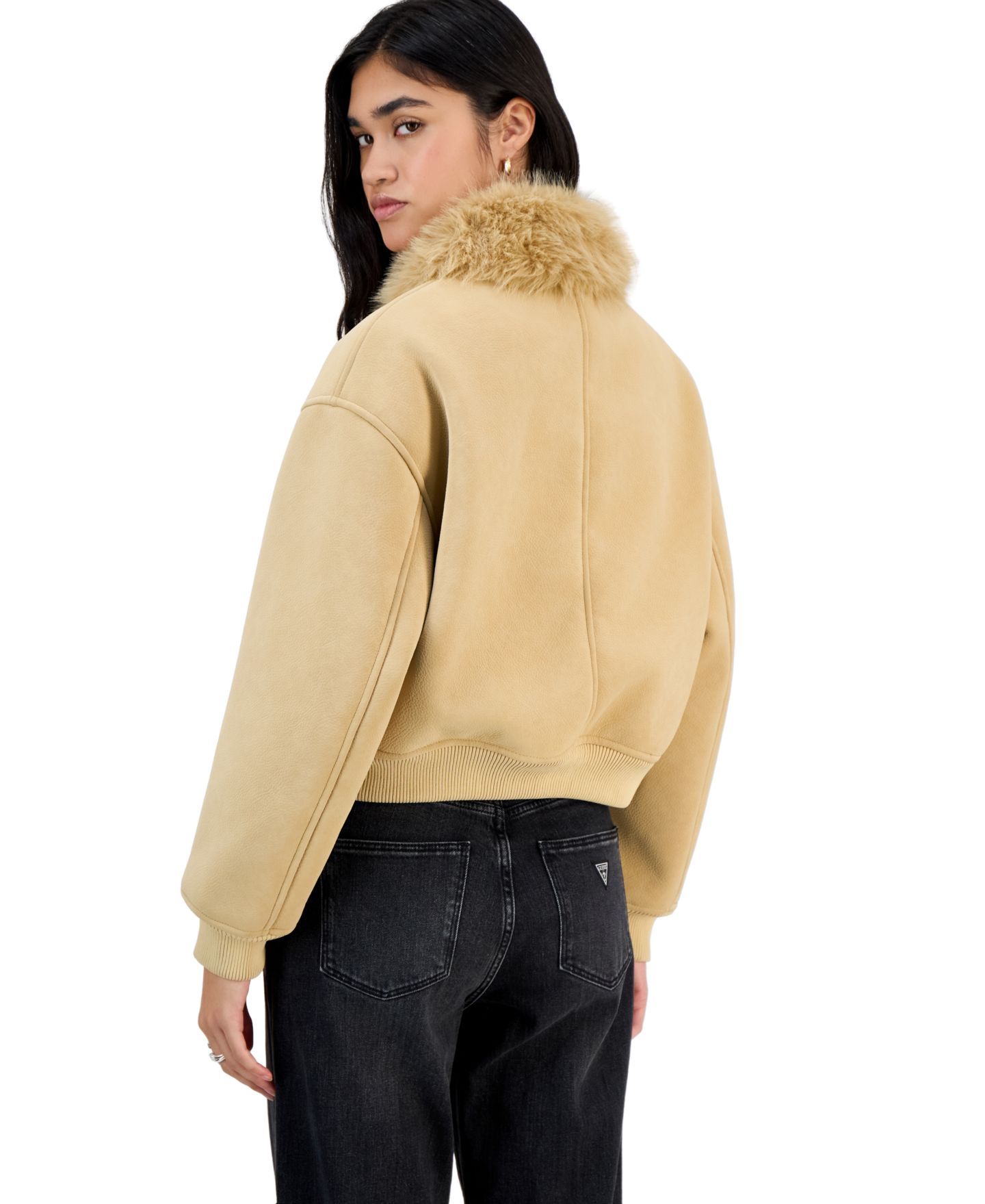 Женская куртка GUESS Delores Faux Shearling Long-Sleeve Bomber, цвет: Жёлтый — фото 3