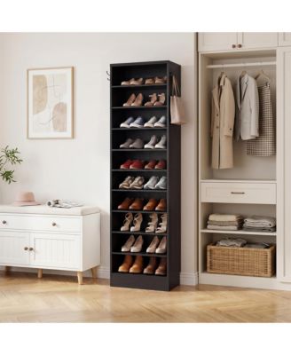 10-Tiers Tall Shoe Cabinet with Hooks, Entryway Shoe Storage Organizer