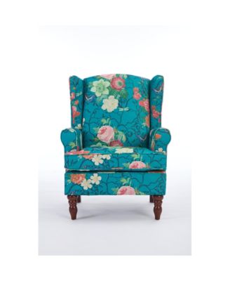 Modern Red Floral Armchair with Wood Legs for Living Room Bedroom