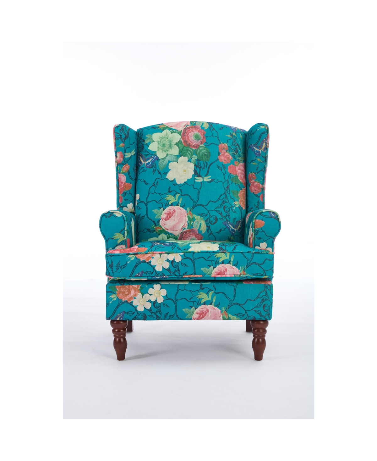 Slickblue Modern Red Floral Armchair with Wood Legs for Living Room Bedroom