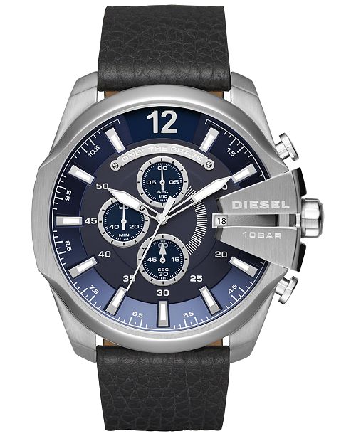 Diesel Men S Chronograph Mega Chief Black Leather Strap Watch 51mm Dz4423 Reviews Watches Jewelry Watches Macy S