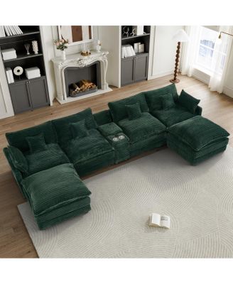  141" 7-Piece Sofa Set with Console, Coffee Table and 6 Pillows