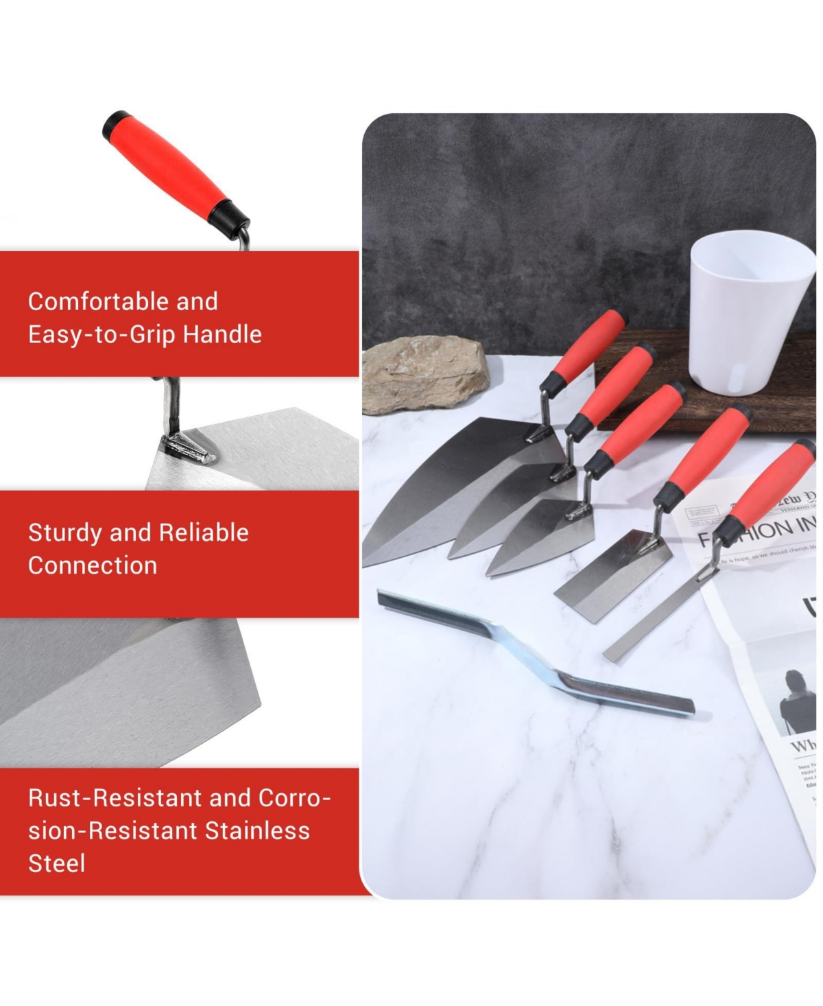 Xdovet Masonry Tool Set Stainless Steel Trowel Jointer 6piece