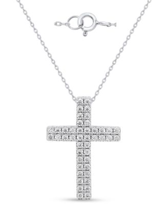 Lab-Grown Diamond Double Row Cross Pendant Necklace (2 ct. t.w.) in Sterling Silver (Also in 14k Gold-Plated Sterling Silver)