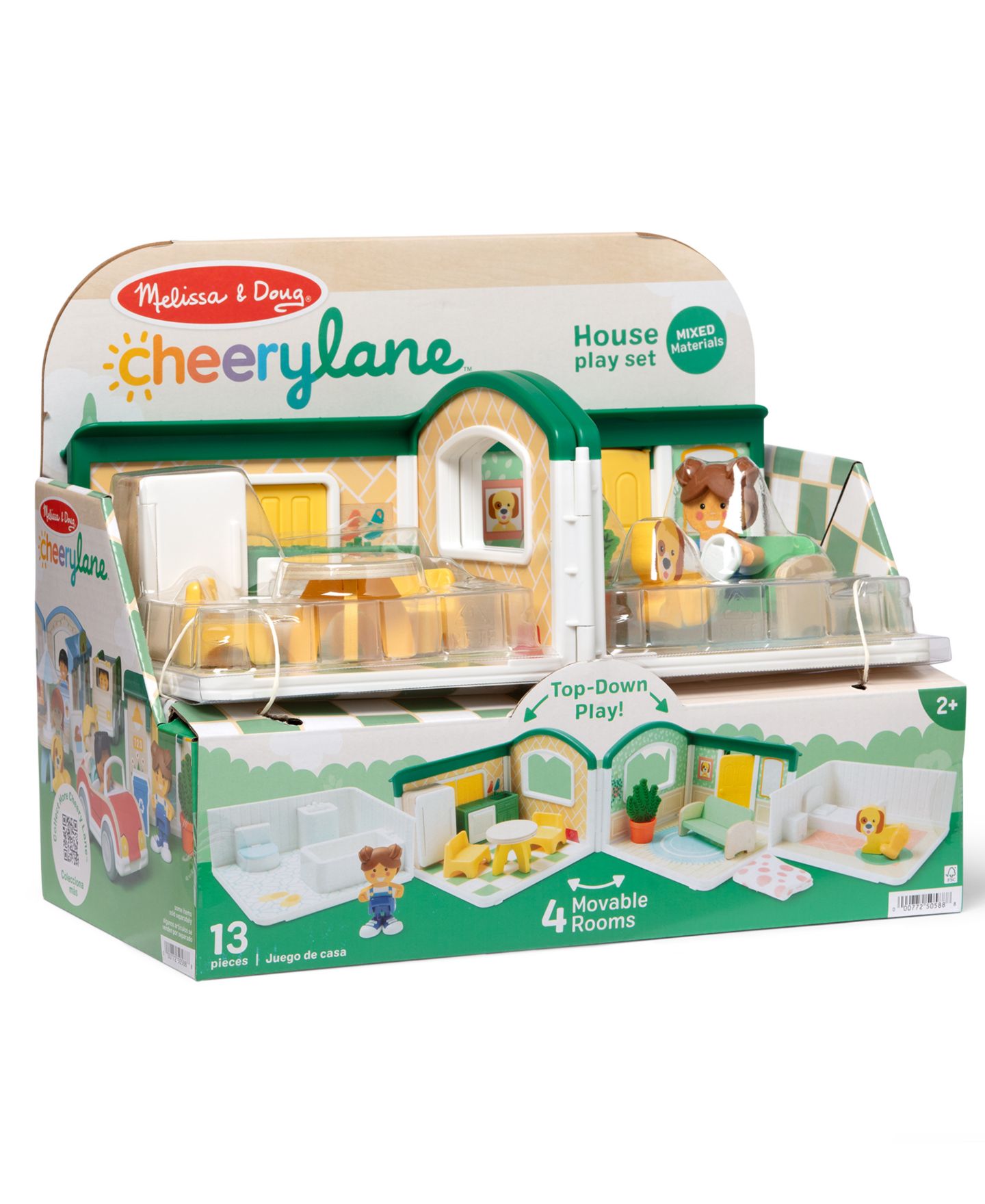 Детские куклы Melissa and Doug Cheery Lane Fold-Out Rooms House, 14.5" x 11.8" x 8.3", 13-Piece Set with 2 Figures — фото 2