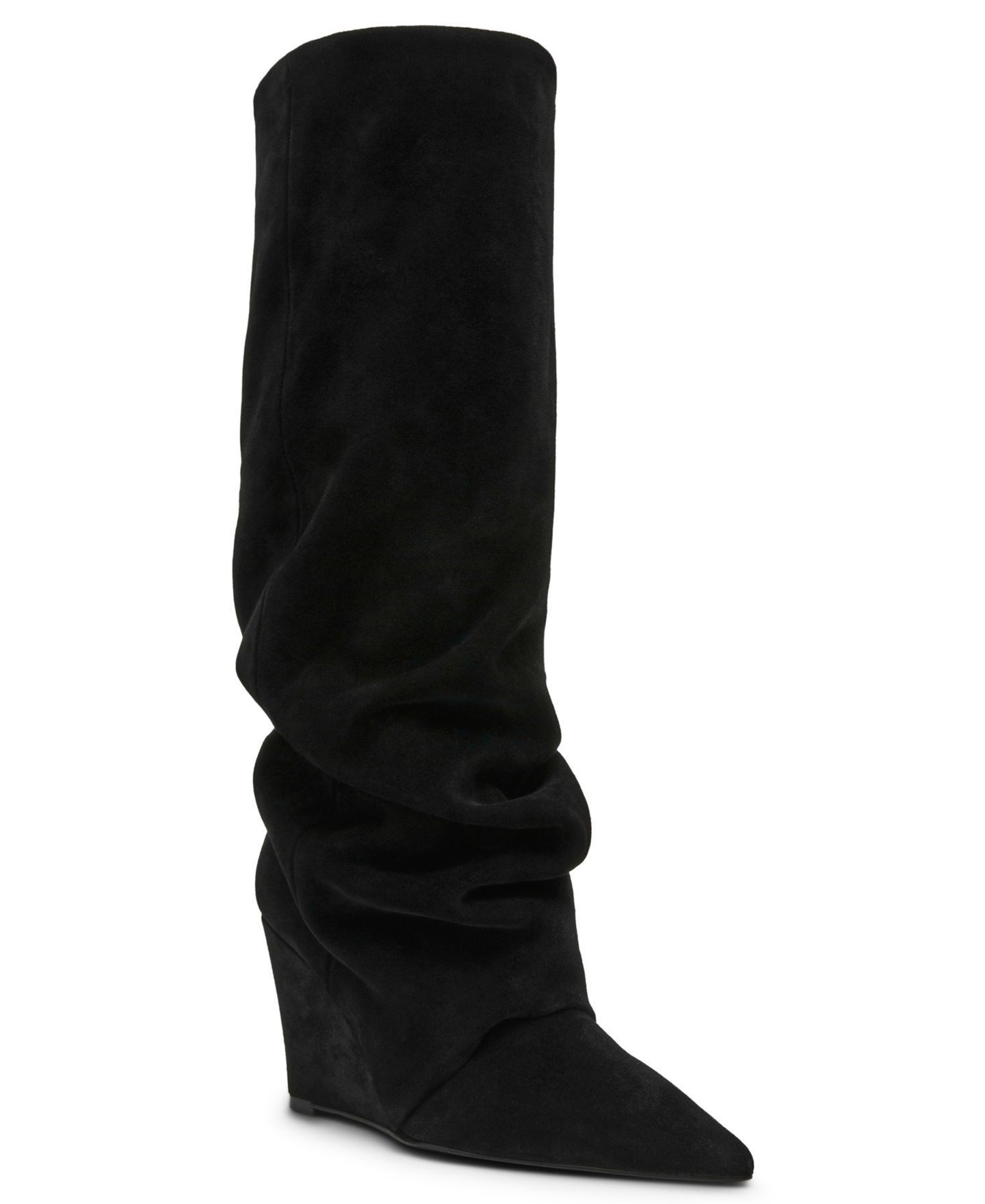 Женские ботинки Steve Madden Liberty Slouch Wedge Tall, цвет: Чёрный замшевый — фото 1