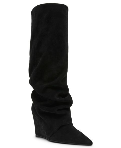 Женские ботинки Steve Madden Liberty Slouch Wedge Tall, цвет: Чёрный замшевый