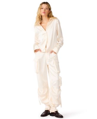 Women's Mare Long Sleeve Collared Cargo Blouse and Pants, 2-Piece Set