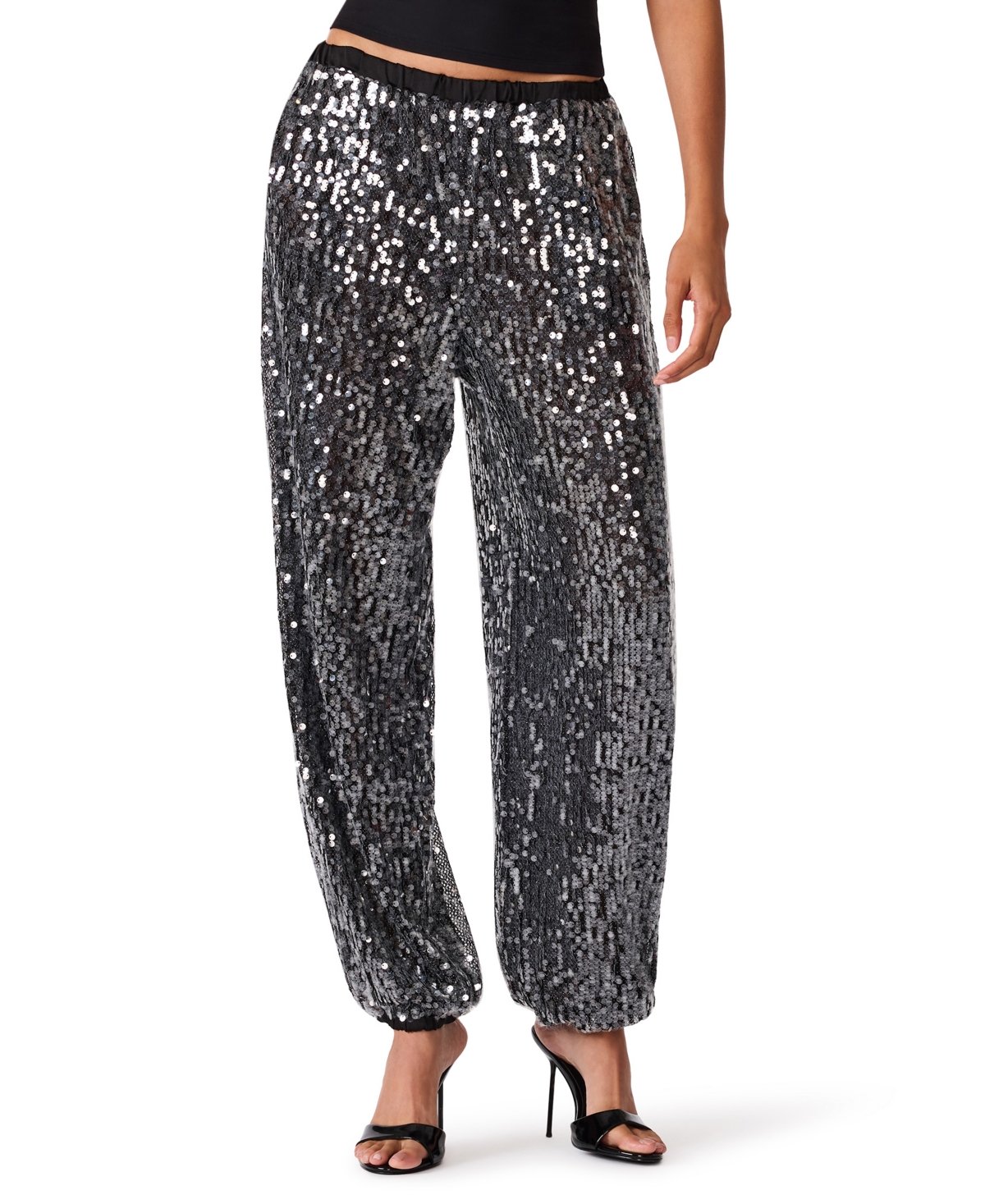 Steve Madden Women's Tiffanee High-rise Sequined Balloon-leg Jogger Pants In Gray