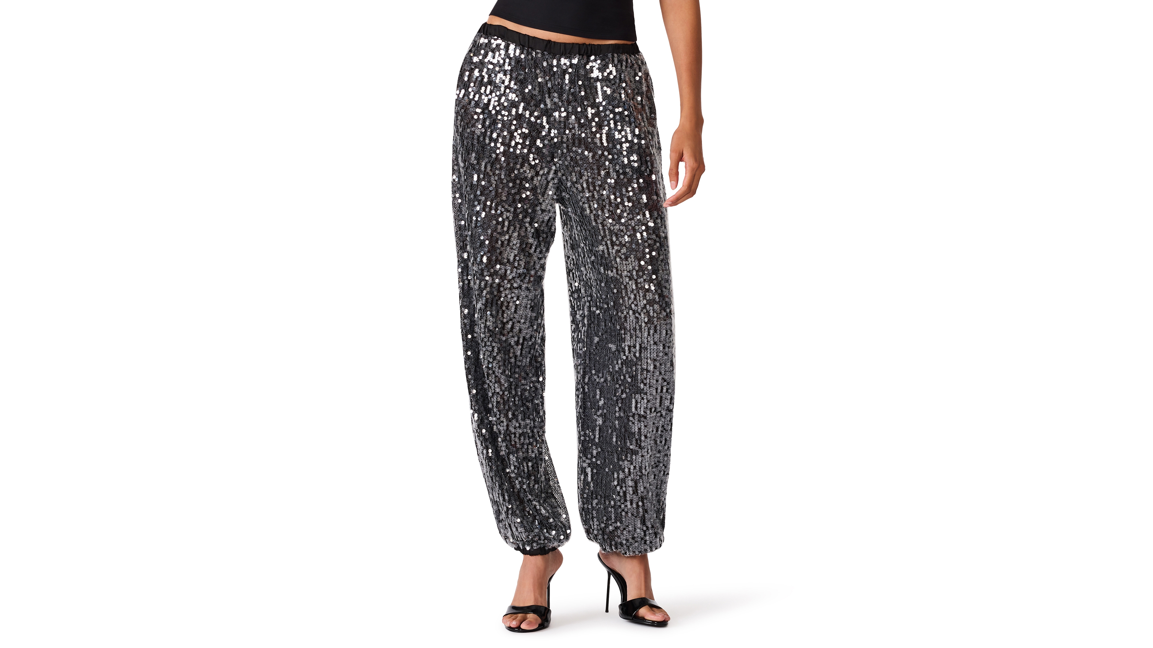 Steve Madden Women's Tiffanee High-Rise Sequined Balloon-Leg Jogger Pants