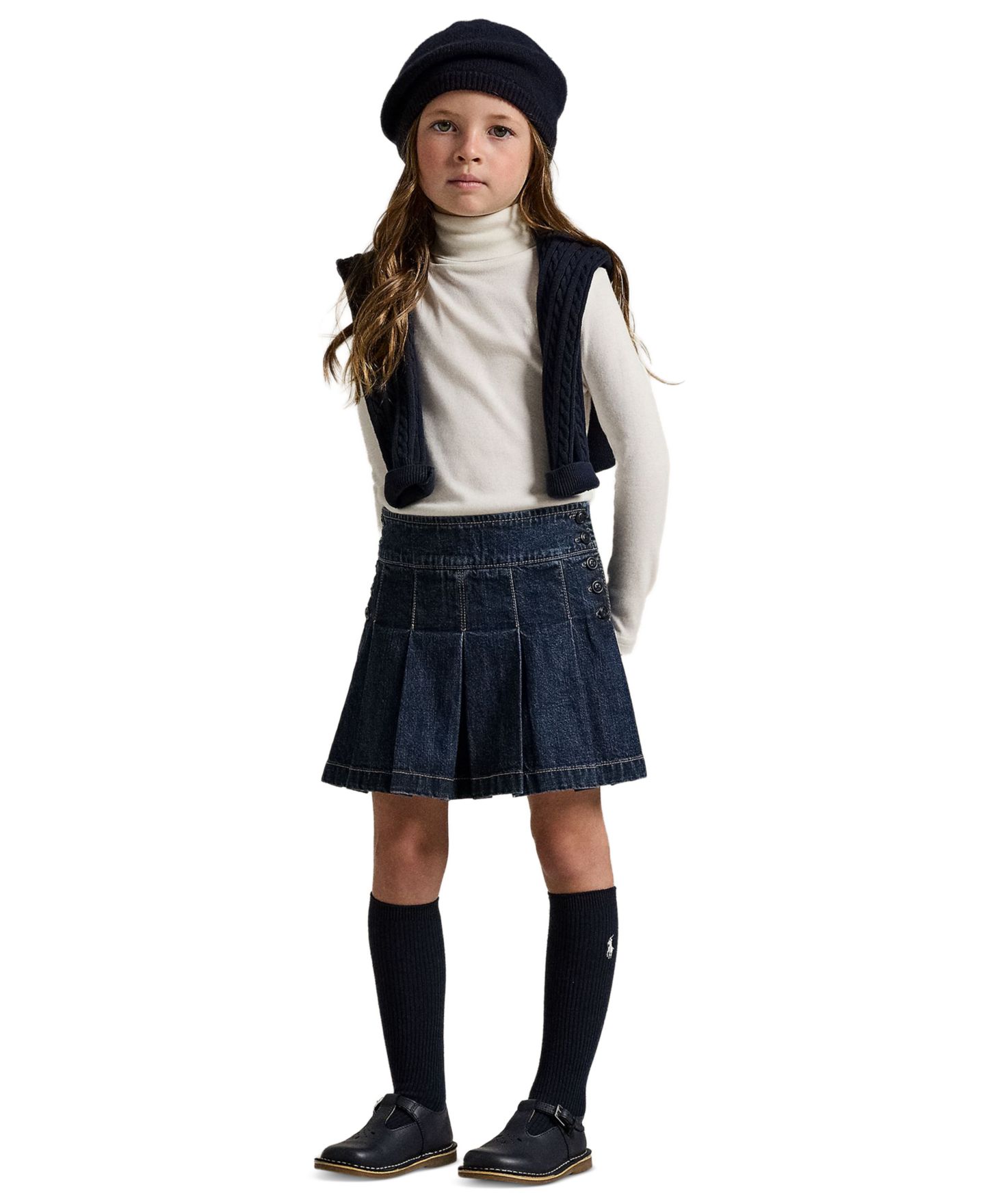 Футболка Polo Ralph Lauren Long-Sleeve Ribbed Turtleneck T-Shirt для девочек, цвет: Nevis — фото 2