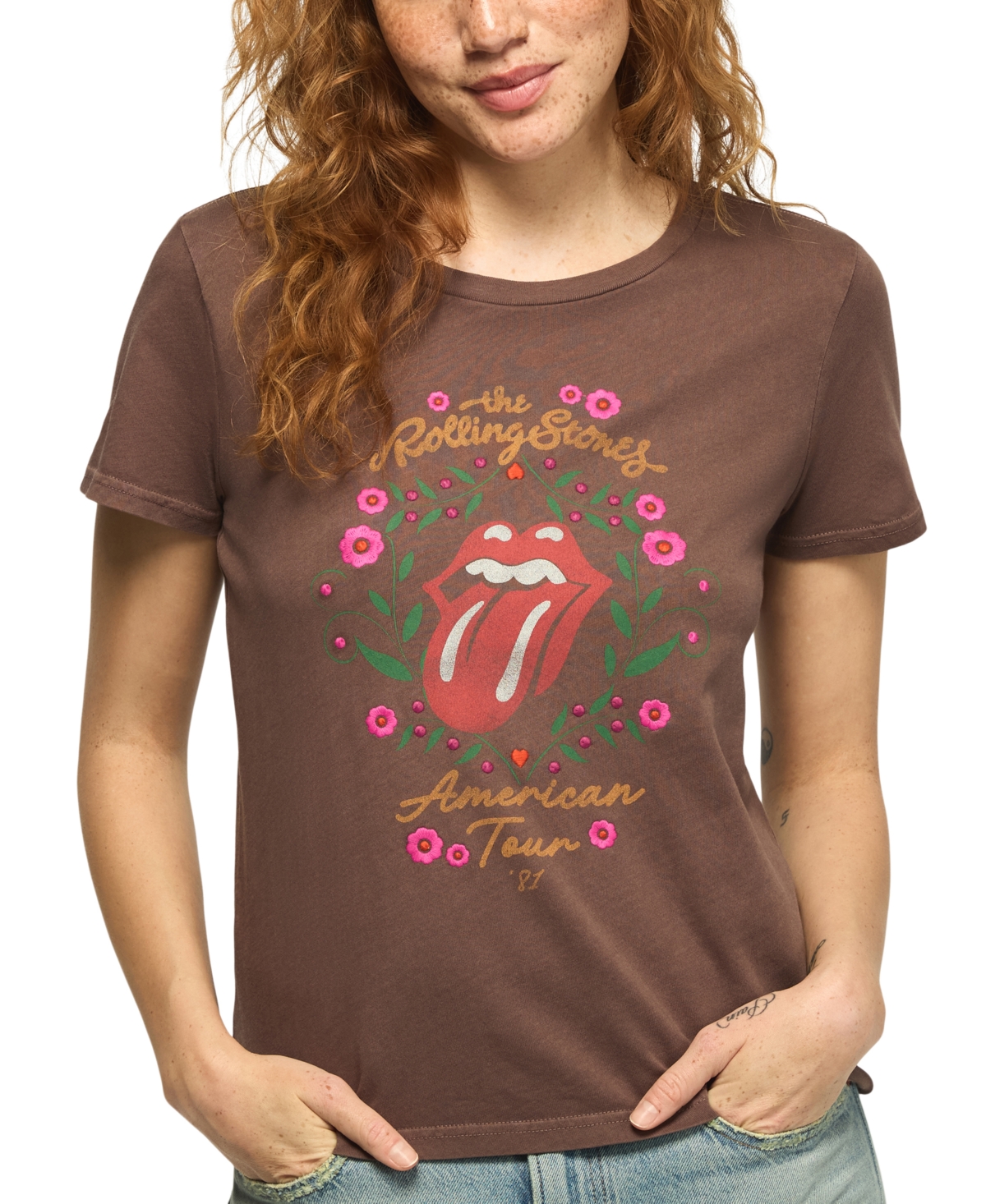 Lucky Brand Women's The Rolling Stones American Tour Classic Crew Graphic Retro 100% Cotton T-Shirt - Shopping Bag