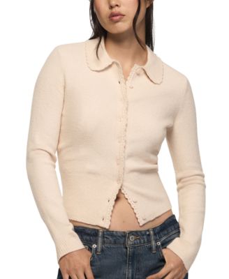 Women's Long Sleeve Peter Pan Collar Scalloped Cardigan
