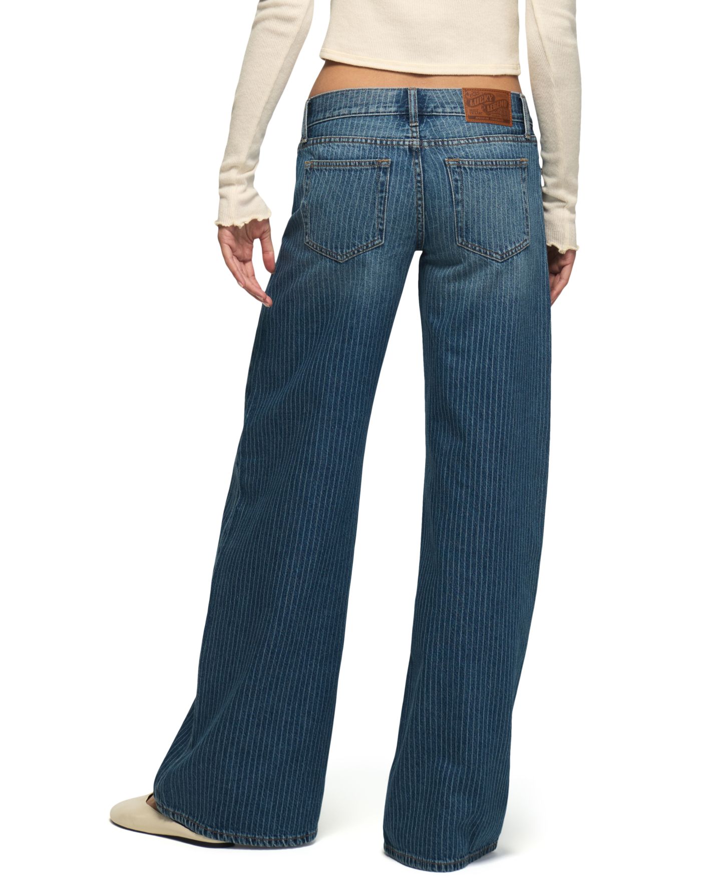 Женские джинсы Lucky Brand Lucky Legend Super-Low-Rise Ultra-Wide-Leg, цвет: Индиго полосатый варёный — фото 5