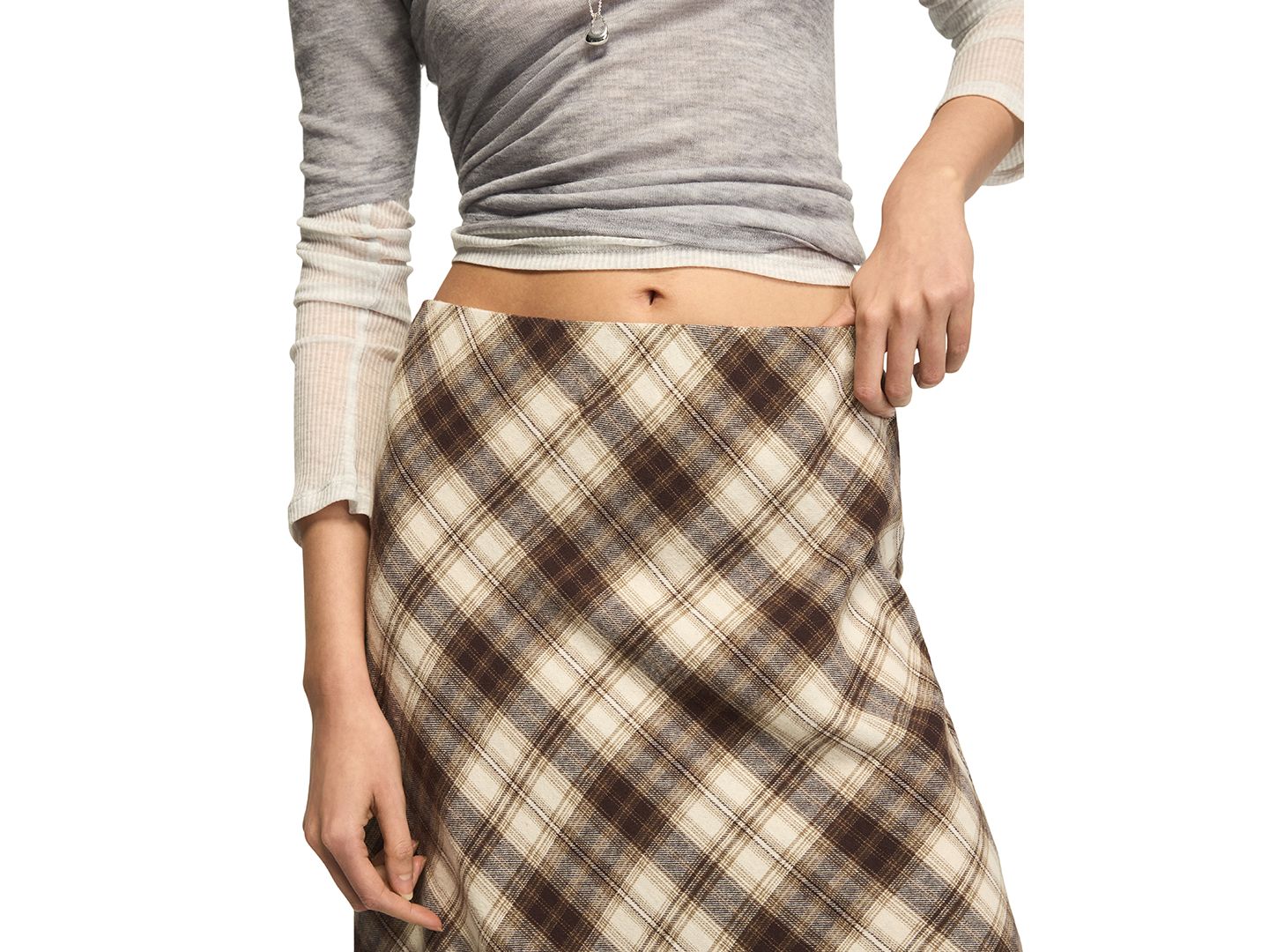 Женская юбка Lucky Brand Plaid Midi Slip, цвет: Коричневый клетчатый — фото 4