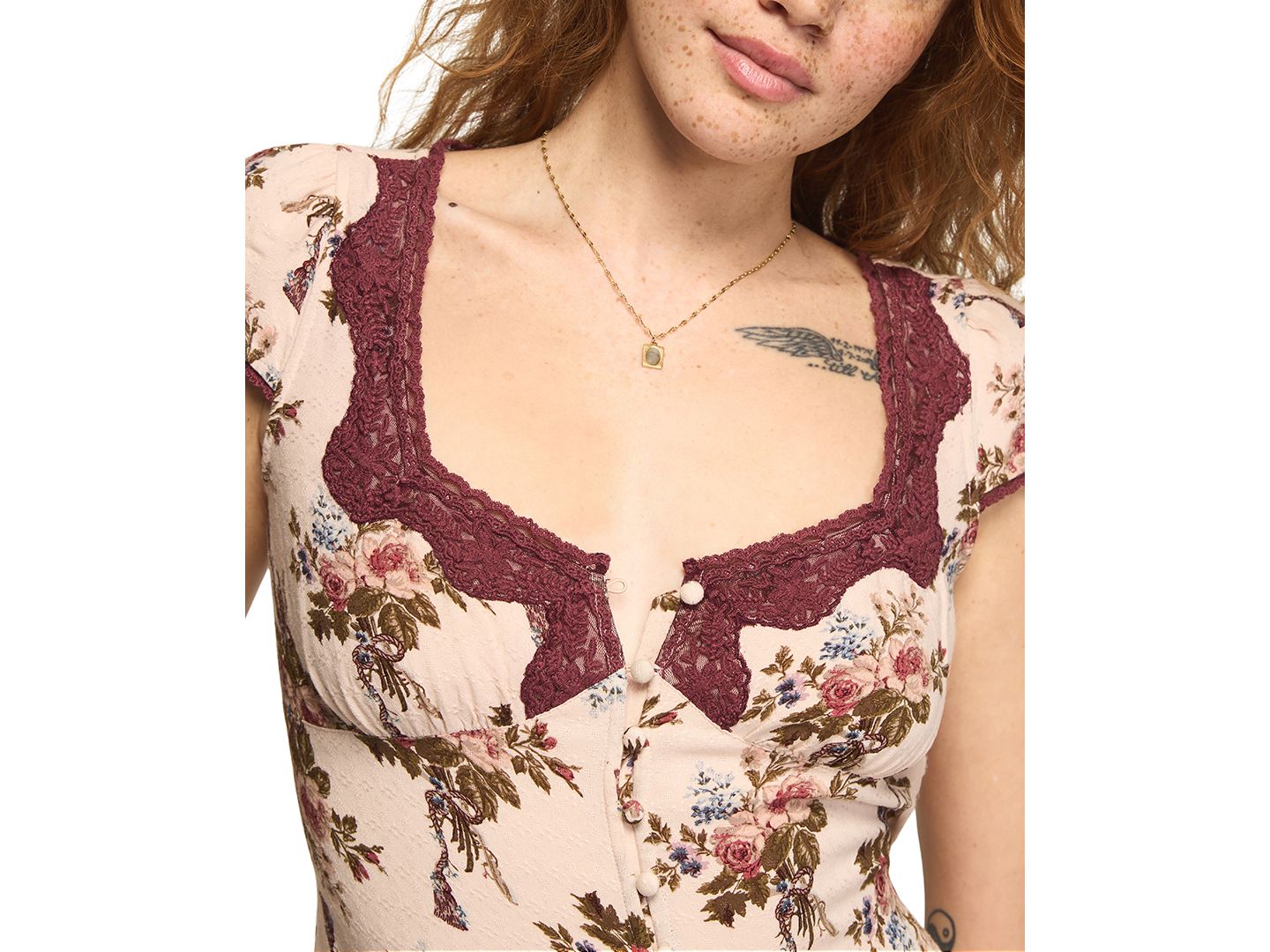 Женское платье Lucky Brand Cap-Sleeve Tie-Back Floral-Print Slip, цвет: Пудровый с принтом — фото 3