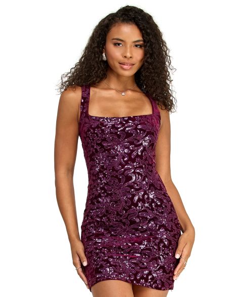 Женское платье KATIA RAE Juniors' Sequined Velvet Lace Up Open-Back Mini, цвет: Сливовый